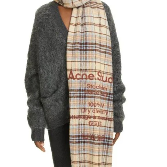 Acne Studios Check Wool Oversized Scarf - Picture 1 of 3